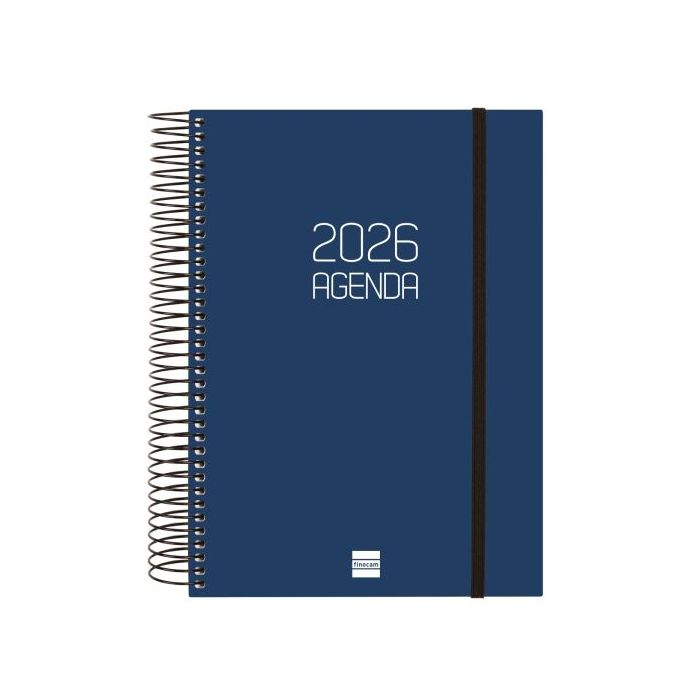 Finocam Opaque Agenda de Espiral en Catalan - Anual 2026 - Tapa Ligera - Cierre con Goma Elastica - Formato E10 - 175x29x212mm - 1 Dia por Pagina - Color Azul