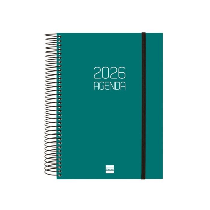 Finocam Opaque Agenda de Espiral en Catalan - Anual 2026 - Tapa Ligera - Cierre con Goma Elastica - Formato E10 - 175x29x212mm - 1 Dia por Pagina - Color Verde