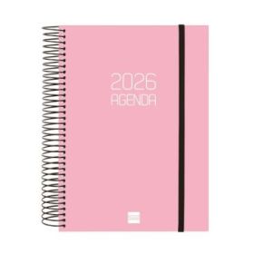 Finocam Opaque Agenda de Espiral en Catalan - Anual 2026 - Tapa Ligera - Cierre con Goma Elastica - Formato E10 - 175x29x212mm - 1 Dia por Pagina - Color Rosa