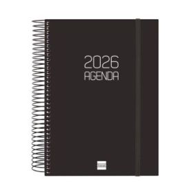 Finocam Opaque Agenda de Espiral en Catalan - Anual 2026 - Tapa Ligera - Cierre con Goma Elastica - Formato E10 - 175x29x212mm - 1 Dia por Pagina - Color Negro