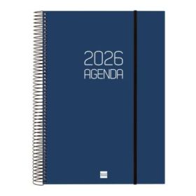 Finocam Opaque Agenda de Espiral en Catalan - Anual 2026 - Tapa Ligera - Cierre con Goma Elastica - Formato E40 - 230x29x297mm - 1 Dia por Pagina - Color Azul