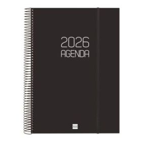 Finocam Opaque Agenda de Espiral en Catalan - Anual 2026 - Tapa Ligera - Cierre con Goma Elastica - Formato E40 - 230x29x297mm - 1 Dia por Pagina - Color Negro