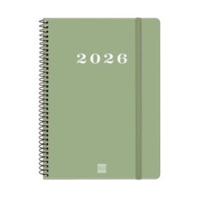 Finocam My Agenda de Espiral - Anual 2026 - Tapa Dura Antirayaduras - Formato E10 - 171x9x212mm - Semana Vista Horizontal - Color Verde