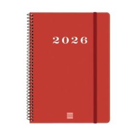 Finocam My Agenda de Espiral - Anual 2026 - Tapa Dura Antirayaduras - Formato E10 - 171x9x212mm - Semana Vista Horizontal - Color Rojo