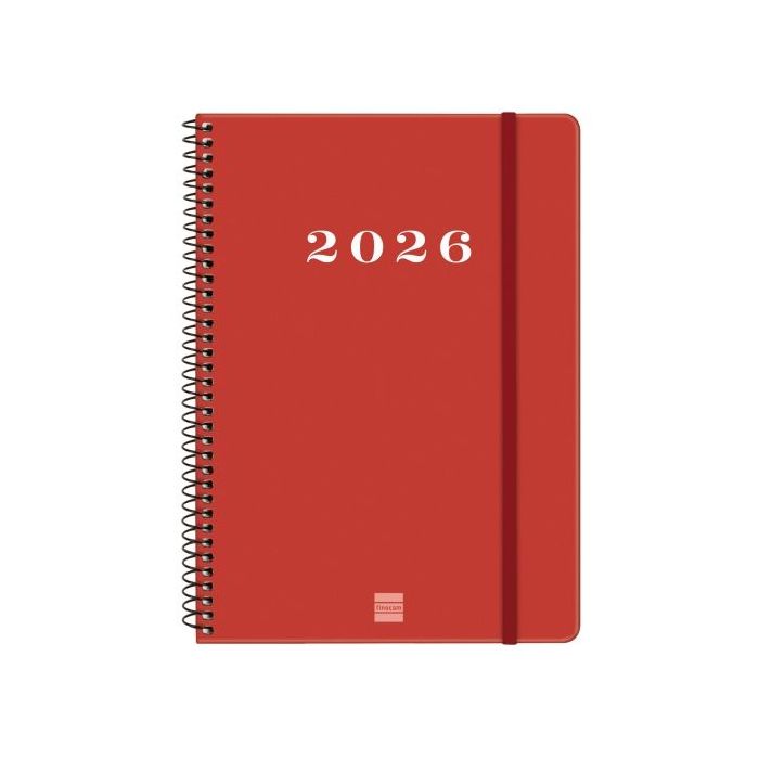 Finocam My Agenda de Espiral - Anual 2026 - Tapa Dura Antirayaduras - Formato E10 - 171x9x212mm - Semana Vista Horizontal - Color Rojo