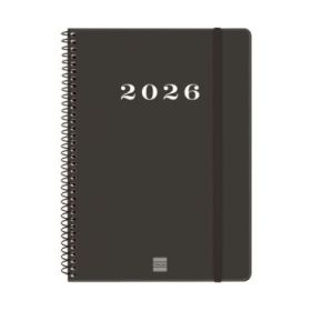 Finocam My Agenda de Espiral - Anual 2026 - Tapa Dura Antirayaduras - Formato E10 - 171x9x212mm - Semana Vista Horizontal - Color Negro