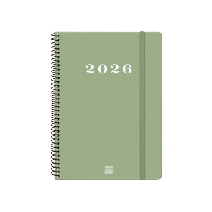 Finocam My Agenda de Espiral en Catalan - Anual 2026 - Tapa Dura Antirayaduras - Formato E10 - 171x9x212mm - Semana Vista Horizontal - Color Verde