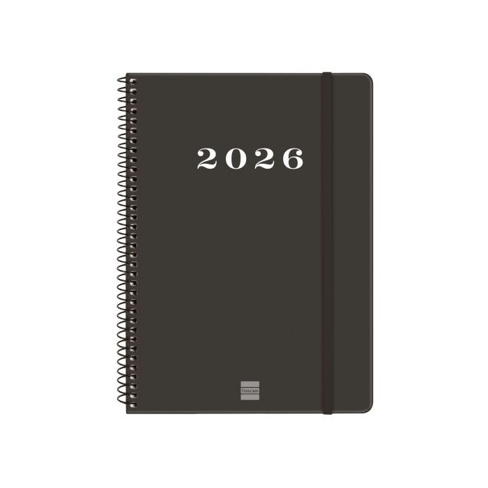 Finocam My Agenda de Espiral en Catalan - Anual 2026 - Tapa Dura Antirayaduras - Formato E10 - 171x9x212mm - Semana Vista Horizontal - Color Negro