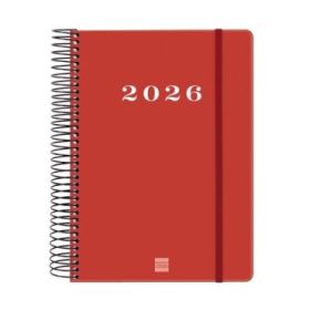 Finocam My Agenda de Espiral - Anual 2026 - Tapa Dura Antirayaduras - Formato E10 - 185x20x212mm - 1 Dia por Pagina - Color Rojo