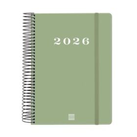 Finocam My Agenda de Espiral en Catalan - Anual 2026 - Tapa Dura Antirayaduras - Formato E10 - 185x20x212mm - 1 Dia por Pagina - Color Verde