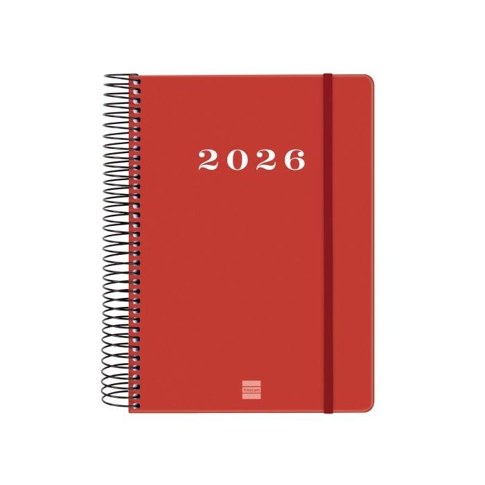 Finocam My Agenda de Espiral en Catalan - Anual 2026 - Tapa Dura Antirayaduras - Formato E10 - 185x20x212mm - 1 Dia por Pagina - Color Rojo