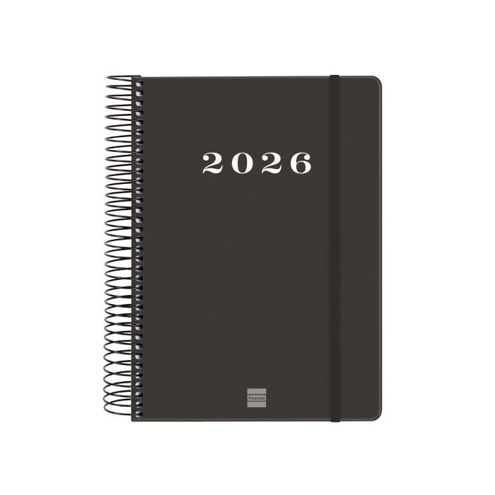Finocam My Agenda de Espiral en Catalan - Anual 2026 - Tapa Dura Antirayaduras - Formato E10 - 185x20x212mm - 1 Dia por Pagina - Color Negro