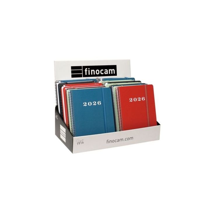 Finocam My Expositor con 16 Agendas de Espiral Surtidas en Catalan - Anual 2026 - Tapa Dura Antirayaduras - Color Surtidos