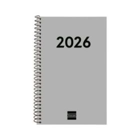 Finocam Espiral Recambio Anual 2026 para Agendas Duo - Anual 2026 - Formato E5 - 125x14x181mm - Semana Vista Horizontal - Color Gris