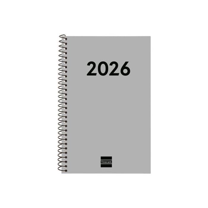 Finocam Espiral Recambio Anual 2026 para Agendas Duo - Anual 2026 - Formato E5 - 125x14x181mm - Semana Vista Horizontal - Color Gris