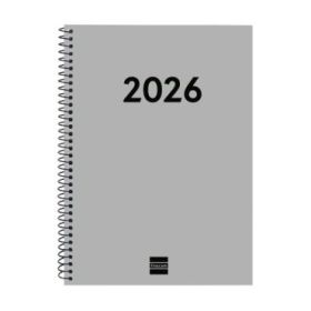 Finocam Espiral Recambio Anual 2026 para Agendas Duo - Anual 2026 - Formato E10 - 162x14x212mm - Semana Vista Horizontal - Color Gris Claro