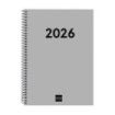 Finocam Espiral Recambio Anual 2026 para Agendas Duo - Anual 2026 - Formato E10 - 162x14x212mm - Semana Vista Horizontal - Color Gris Claro