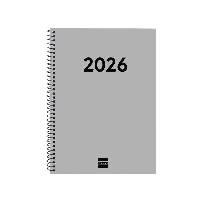 Finocam Espiral Recambio Anual 2026 para Agendas Duo en Catalan - Anual 2026 - Formato E10 - 162x14x212mm - Semana Vista Horizontal - Color Gris Claro