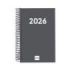 Finocam Espiral Recambio Anual 2026 para Agendas Duo - Anual 2026 - Formato E5 - 135x24x181mm - 1 Dia por Pagina - Color Gris Oscuro