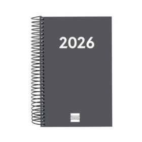 Finocam Espiral Recambio Anual 2026 para Agendas Duo - Anual 2026 - Formato E5 - 135x24x181mm - 1 Dia por Pagina - Color Gris Oscuro