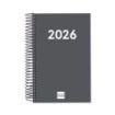 Finocam Espiral Recambio Anual 2026 para Agendas Duo - Anual 2026 - Formato E5 - 135x24x181mm - 1 Dia por Pagina - Color Gris Oscuro