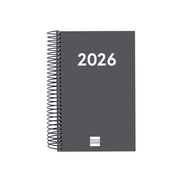 Finocam Espiral Recambio Anual 2026 para Agendas Duo en Catalan - Anual 2026 - Formato E5 - 135x24x181mm - 1 Dia por Pagina - Color Gris Oscuro