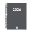 Finocam Espiral Recambio Anual 2026 para Agendas Duo - Anual 2026 - Formato E10 - 175x29x212mm - 1 Dia por Pagina - Color Gris Oscuro