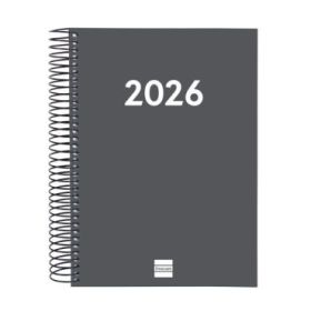 Finocam Espiral Recambio Anual 2026 para Agendas Duo en Catalan - Anual 2026 - Formato E10 - 175x29x212mm - 1 Dia por Pagina - Color Gris Oscuro