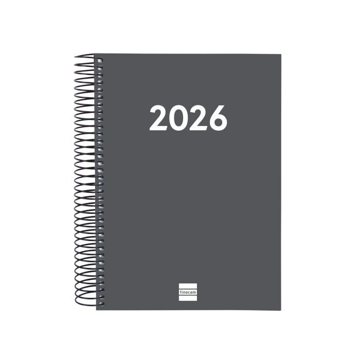 Finocam Espiral Recambio Anual 2026 para Agendas Duo en Catalan - Anual 2026 - Formato E10 - 175x29x212mm - 1 Dia por Pagina - Color Gris Oscuro