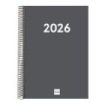 Finocam Espiral Recambio Anual 2026 para Agendas Duo en Catalan - Anual 2026 - Formato E40 - 230x29x297mm - 1 Dia por Pagina - Color Gris Oscuro