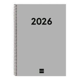 Finocam Espiral Recambio Anual 2026 para Agendas Duo - Anual 2026 - Formato E40 - 217x14x297mm - Semana Vista en Vertical - Color Gris Claro