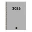 Finocam Espiral Recambio Anual 2026 para Agendas Duo - Anual 2026 - Formato E40 - 217x14x297mm - Semana Vista en Vertical - Color Gris Claro