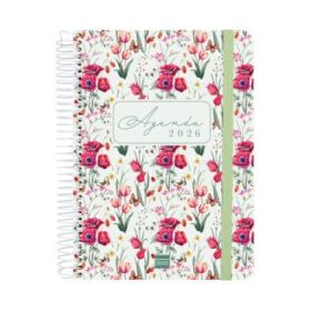 Finocam Cloe Agenda de Espiral en Catalan - Anual 2026 - Planificador - Cierre de Goma - Formato E10 - 175x28x214mm - 1 Dia por Pagina - Color Verde