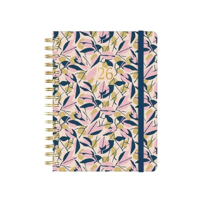 Finocam You Agenda de Espiral en Catalan - Anual 2026 - Planificador - Cierre de Goma - Formato E10 - 180x30x220mm - 1 Dia por Pagina - Tematica de Hojas