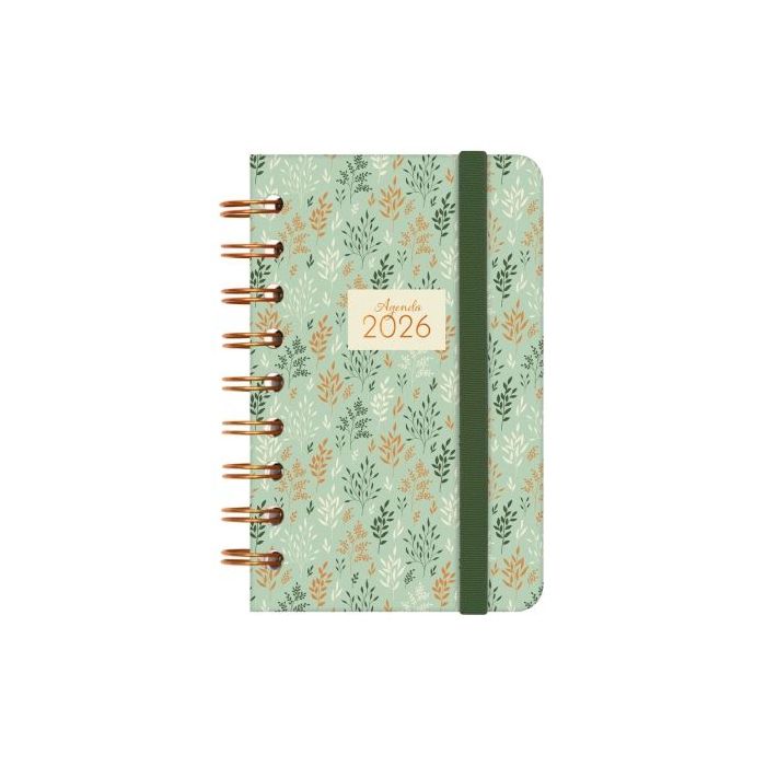 Finocam You Agenda de Espiral - Anual 2026 - Planificador - Cierre de Goma - Formato E3 - 93x19x135mm - Semana Vista Horizontal - Tematica de Hojas