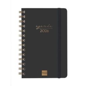 Finocam Alma Agenda en Catalan - Anual 2026 - con Espiral - Formato E5 - 131x19x190mm - Semana Vista Horizontal - Color Negro