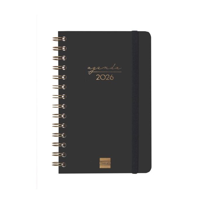 Finocam Alma Agenda en Catalan - Anual 2026 - con Espiral - Formato E5 - 131x19x190mm - Semana Vista Horizontal - Color Negro