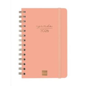 Finocam Alma Agenda en Catalan - Anual 2026 - con Espiral - Formato E5 - 131x19x190mm - Semana Vista Horizontal - Color Coral