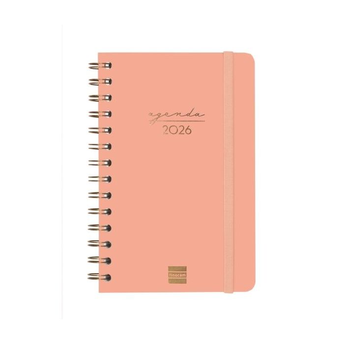 Finocam Alma Agenda en Catalan - Anual 2026 - con Espiral - Formato E5 - 131x19x190mm - Semana Vista Horizontal - Color Coral