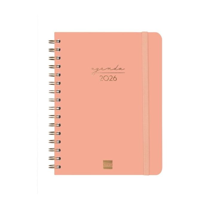Finocam Alma Agenda - Anual 2026 - con Espiral - Formato E10 - 172x19x220mm - Semana Vista Horizontal - Color Coral