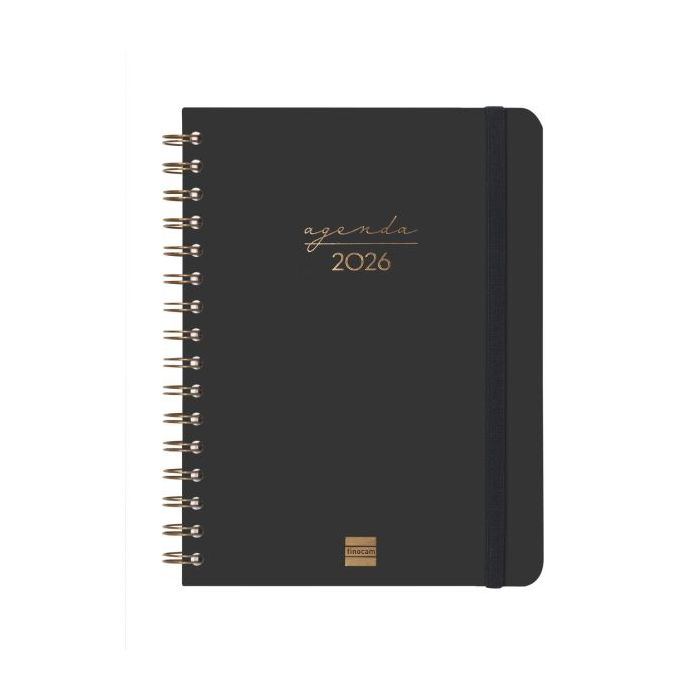 Finocam Alma Agenda en Catalan - Anual 2026 - con Espiral - Formato E10 - 172x19x220mm - Semana Vista Horizontal - Color Negro