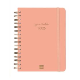 Finocam Alma Agenda en Catalan - Anual 2026 - con Espiral - Formato E10 - 172x19x220mm - Semana Vista Horizontal - Color Coral