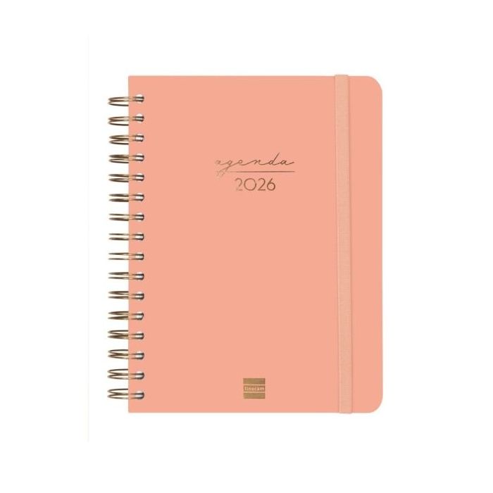 Finocam Alma Agenda en Catalan - Anual 2026 - con Espiral - Formato E10 - 172x19x220mm - Semana Vista Horizontal - Color Coral