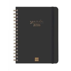 Finocam Alma Agenda en Catalan - Anual 2026 - con Espiral - Formato E10 - 180x30x220mm - 1 Dia por Pagina - Color Negro