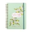 Finocam Flower Journal Agenda de Espiral en Catalan - Anual 2026 - Tapa Dura - Cierre de Goma - Formato E10 - 155X212mm - Semana Vista Horizontal - Color Verde