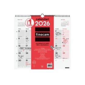 Finocam Calendario de Pared en Catalan - Anual 2026 - 340x5x330mm - Espacio para Escribir - Color Blanco y Rojo