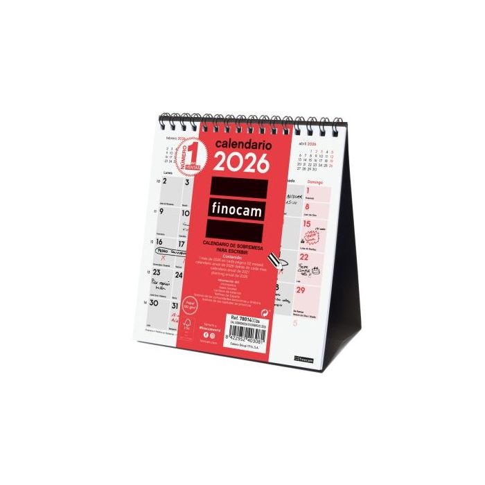 Finocam Calendario de Sobremesa - Anual 2026 - 140x70x155mm - Espacio para Escribir - Color