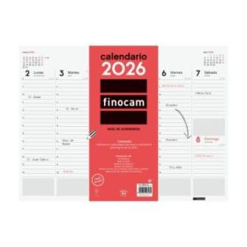 Finocam Vade Protector de Escritorio - Anual 2026 - Encolado - 420x7x310mm - Semana Vista en Vertical - Color Blanco y Rojo