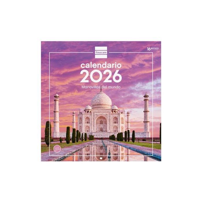 Finocam Calendario de Pared - Anual 2026 - Imagenes Variadas - 300x300mm - Espacio para Escribir - Tematica de Maravillas Del Mundo