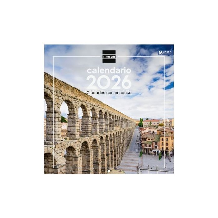 Finocam Calendario de Pared - Anual 2026 - Imagenes Variadas - 300x300mm - Espacio para Escribir - Tematica de Ciudades y Pueblos